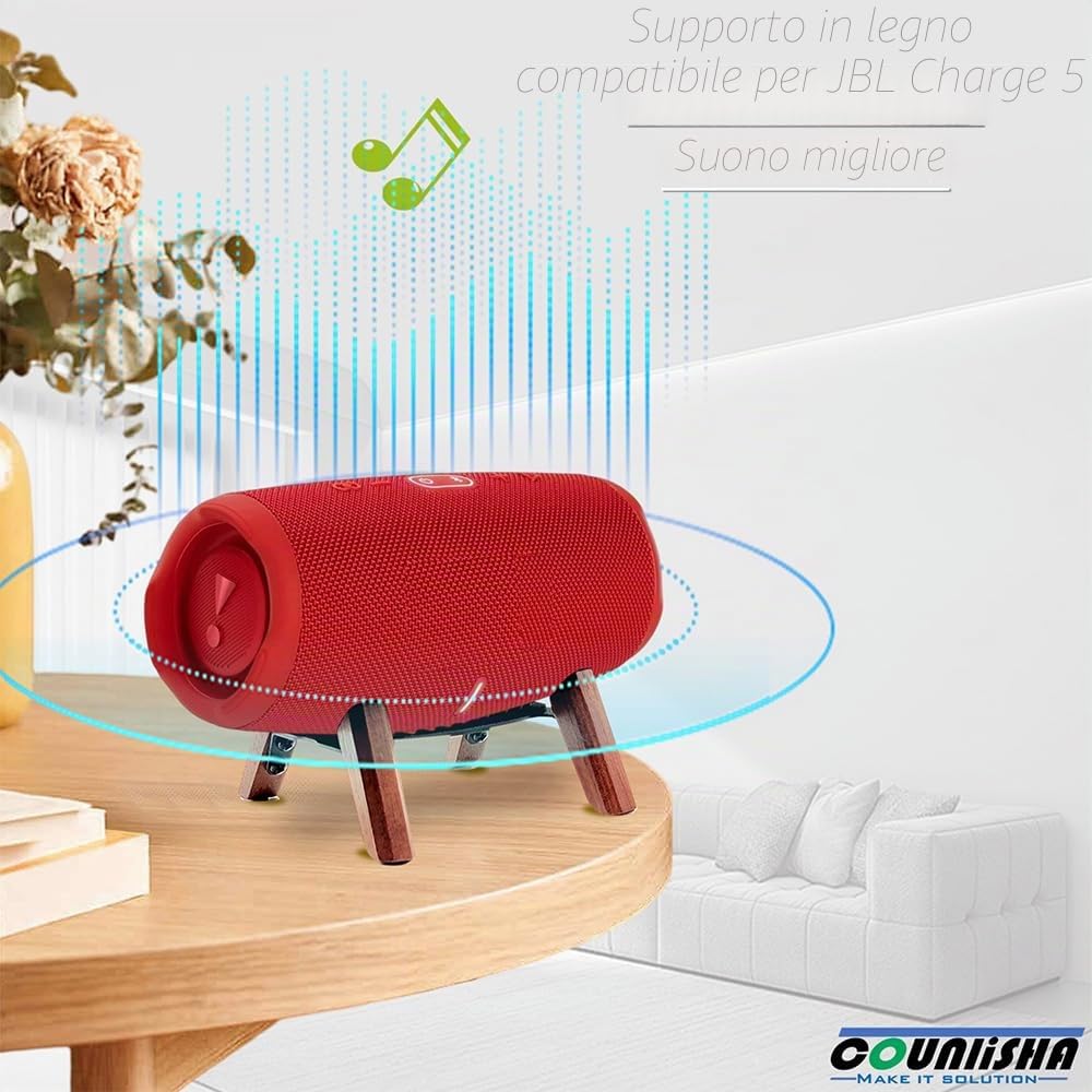 Supporto in vero legno compatibile con JBL Charge 5 6 altoparlante portatile, stabile in legno robusto utilizzato per Charge 4 3 Flip 6 5 4 (noce)