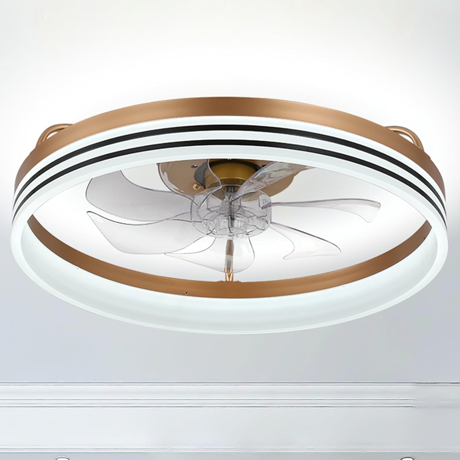 20inch Ceiling Fans Lights, Flush Mount Modern Ceiling Fan and Remote Control, 6 Wind Speeds App Control Low Profile Ceiling Fan for Bedroom Living Room 60W (Gold) 1012-Gold