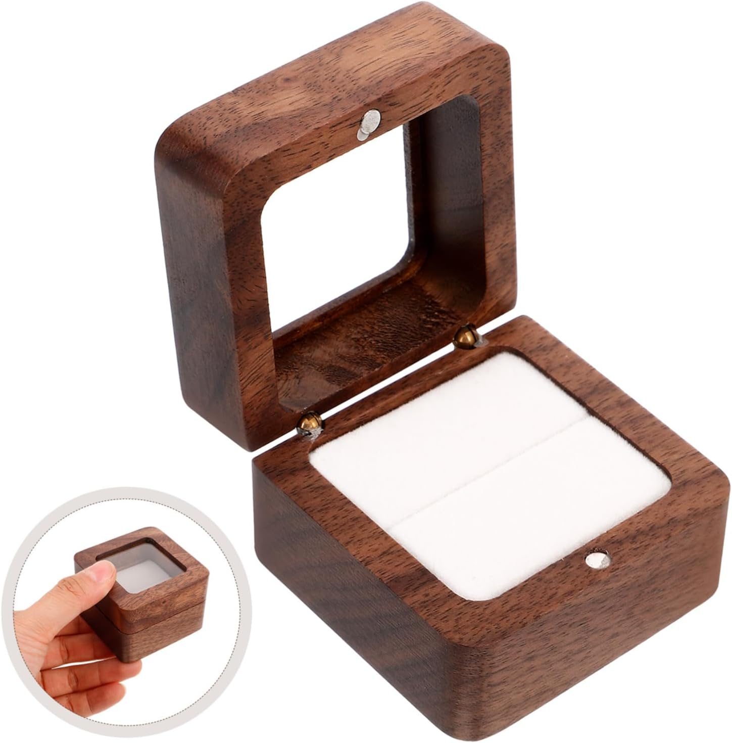 Box Wooden Ring Box Small Jewelry Money Unique Trinket Rings Radiant Card Faux Wedding Jewelry Storage Wedding Bearer Smart Fidget Bride Case Light Brown Solid Wood image 3