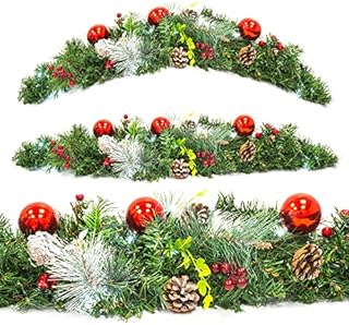 GloBrite 90cm Pre-Lit Decorated Arch Christmas Garland with 20 Cold White LED Lights - Ornamental Xmas Garland Wreath with Baubles and Berries Ornaments for Indoor Outdoor Decoration