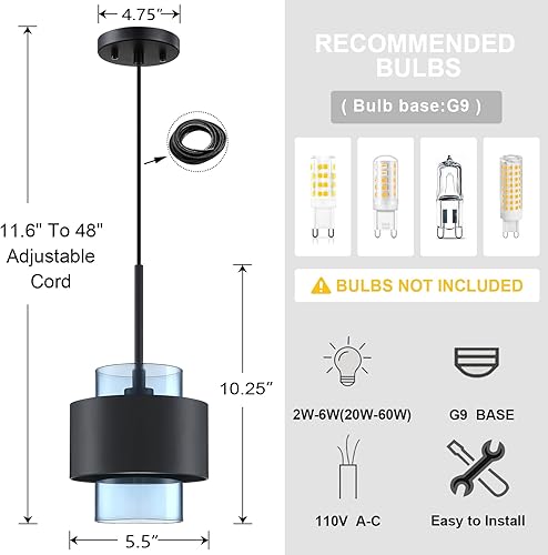 Miniatura 3 de 1 lámpara colgante de isla de cocina para interiores, lámpara colgante de tambor de 5.5 pulgadas, pantalla de vidrio, lámparas de techo modernas de