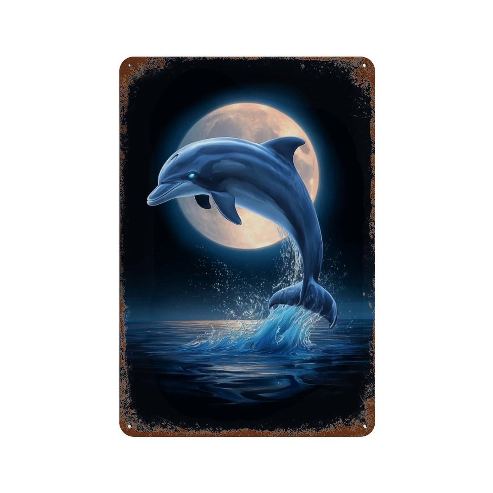 Moonlit Dolphin Dance Decorative Tin Sign 11.8"x7.9", Farmhouse Wall Decor for Garage, Bar And Workshop Decor