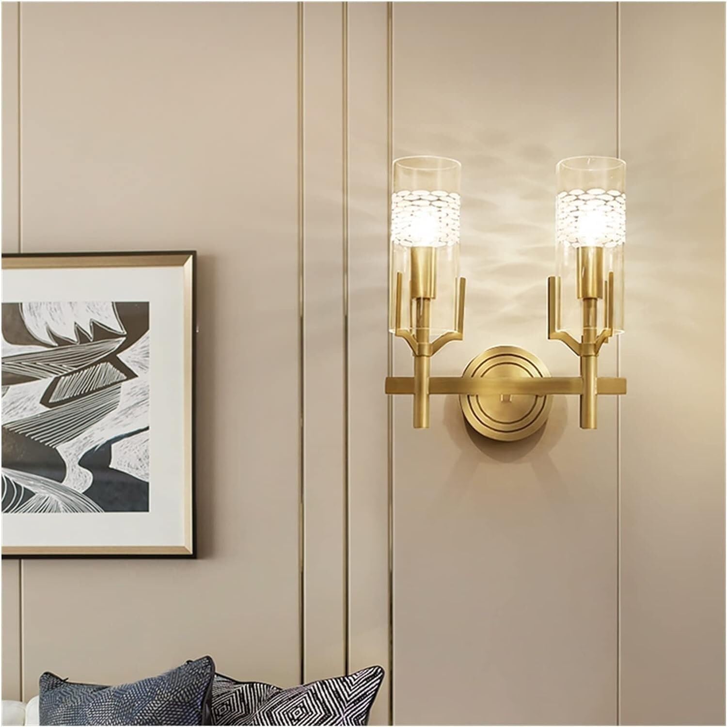 CWCQGH Copper Wall Lamp Bedside Reading Background Minimalist Modern Villa Courtyard Aisle,Gold-L28cm