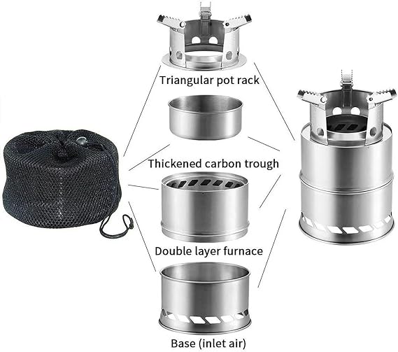 Portable Outdoor Camping Stove Wood Burning Mini Lightweight Stainless Steel Stove Picnic BBQ Cooker Travel Adventure Tools