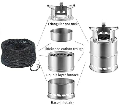Portable Outdoor Camping Stove Wood Burning Mini Lightweight Stainless Steel Stove Picnic BBQ Cooker Travel Adventure Tools