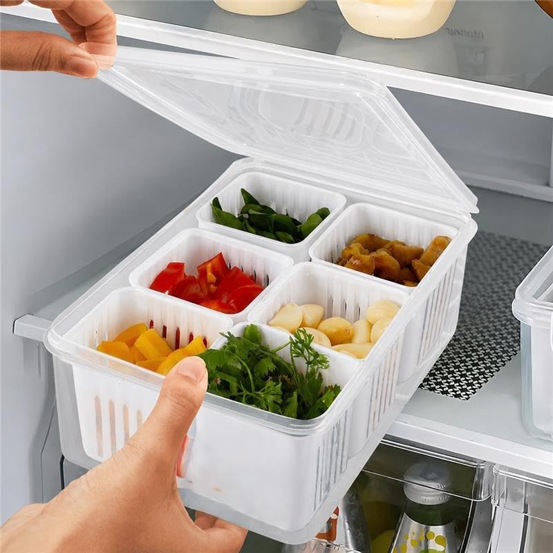 6-in-1 Grid Fridge Storage Containers Fridge Organizer Container & Lid, Stackable Box, Space Saving Plastic Containers for Chopped Vegetables, Fruits-picture-33