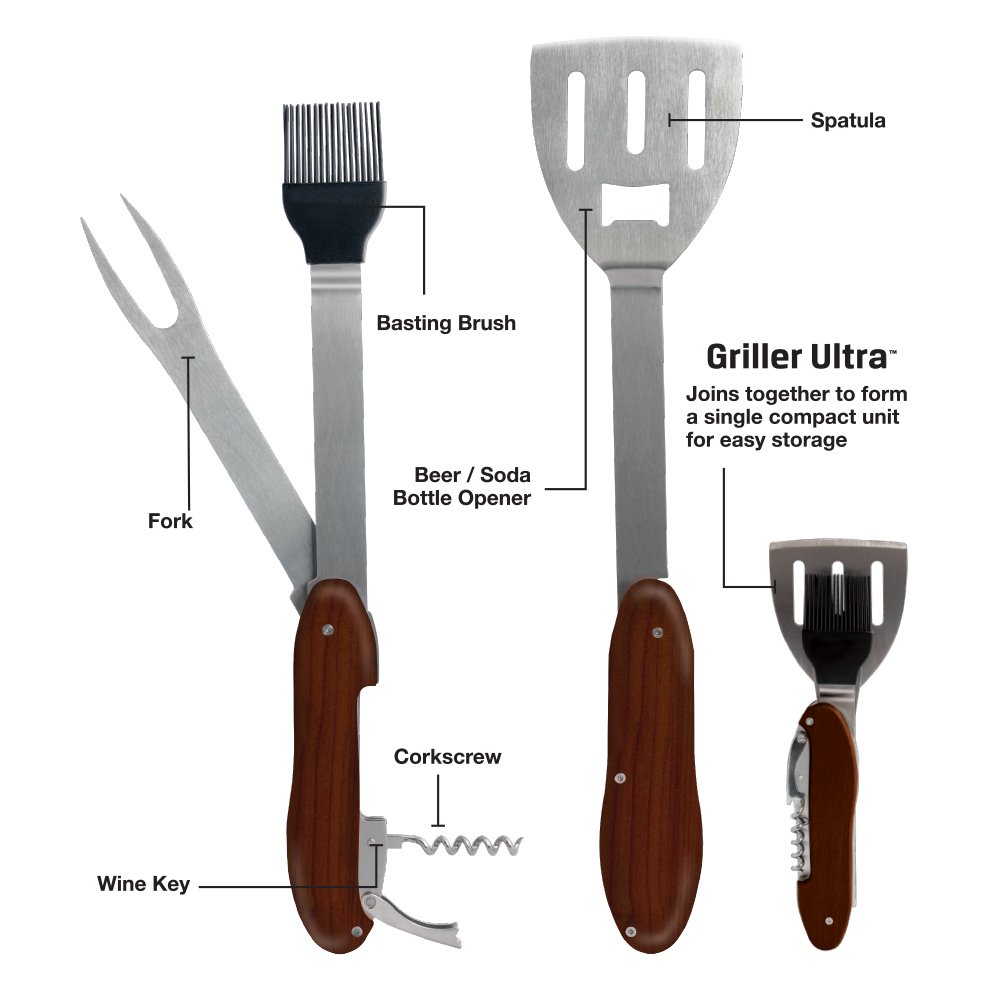 Griller Ultra 5-in-1 Grilling Multi Tool, 5-in-1 Griller Ultra is Practical Stainless steel spatula, fork flip, wine and bottle opener and basting brush …