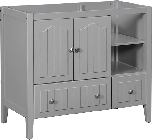 Lifeand, Combo integrado con encimera de cerámica blanca integrada y baño moderno, gabinete con base de tocador de 30 pulgadas, gris