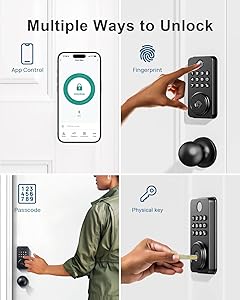 NBBX Smart Fingerprint Lock for Front Door: Keyless Entry Door Lock, Electronic Keypad Digital Deadbolt with Knob and APP - Easy Installation, Durability, IP65 Rating Defend