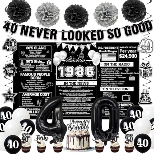 Image of Crenics Black 1986 40th Birthday Decorations for Men Women