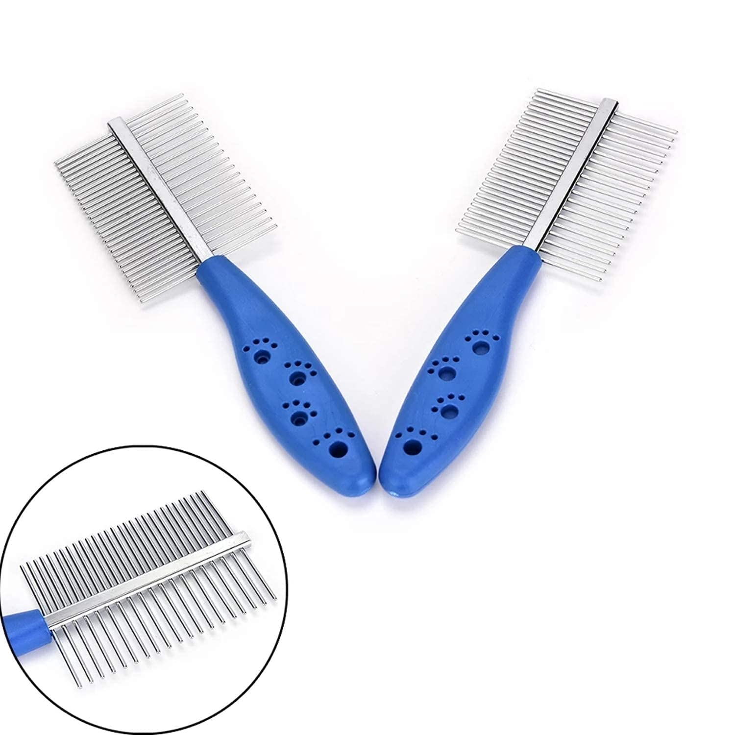 PSK PET MART Amazing Stainless Metal Flea Comb for Pets Grooming Comfortable to Use Dogs, Cats, Rabbit Fur Detangling Tool Flea and Tick Prevention for Animal (Double Side plastic Handle Comb) 1