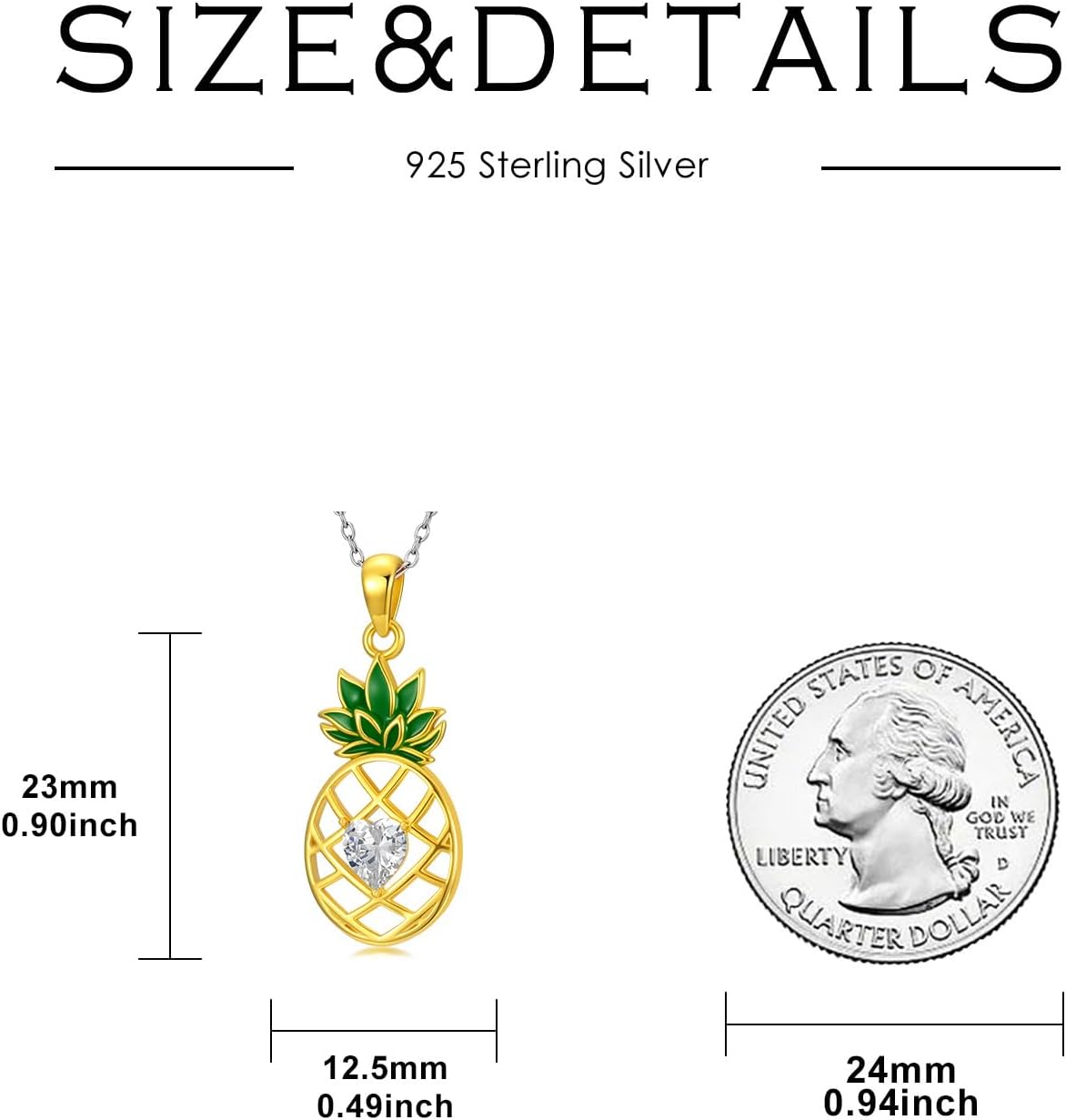 Pineapple Necklace for Women 925 Sterling Silver Hollow Pineapple Pendant Necklace with Green Leaf Heart Crystal Jewelry Gifts - Image 5