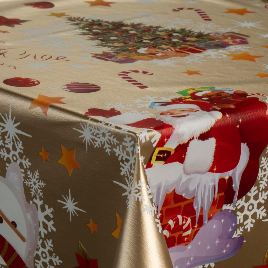 Laro Wachstuch-Tischdecke Abwaschbar – PVC-Plastiktischdecke Meterware, Weihnachtsmuster Schneemann, 100x280 Cm