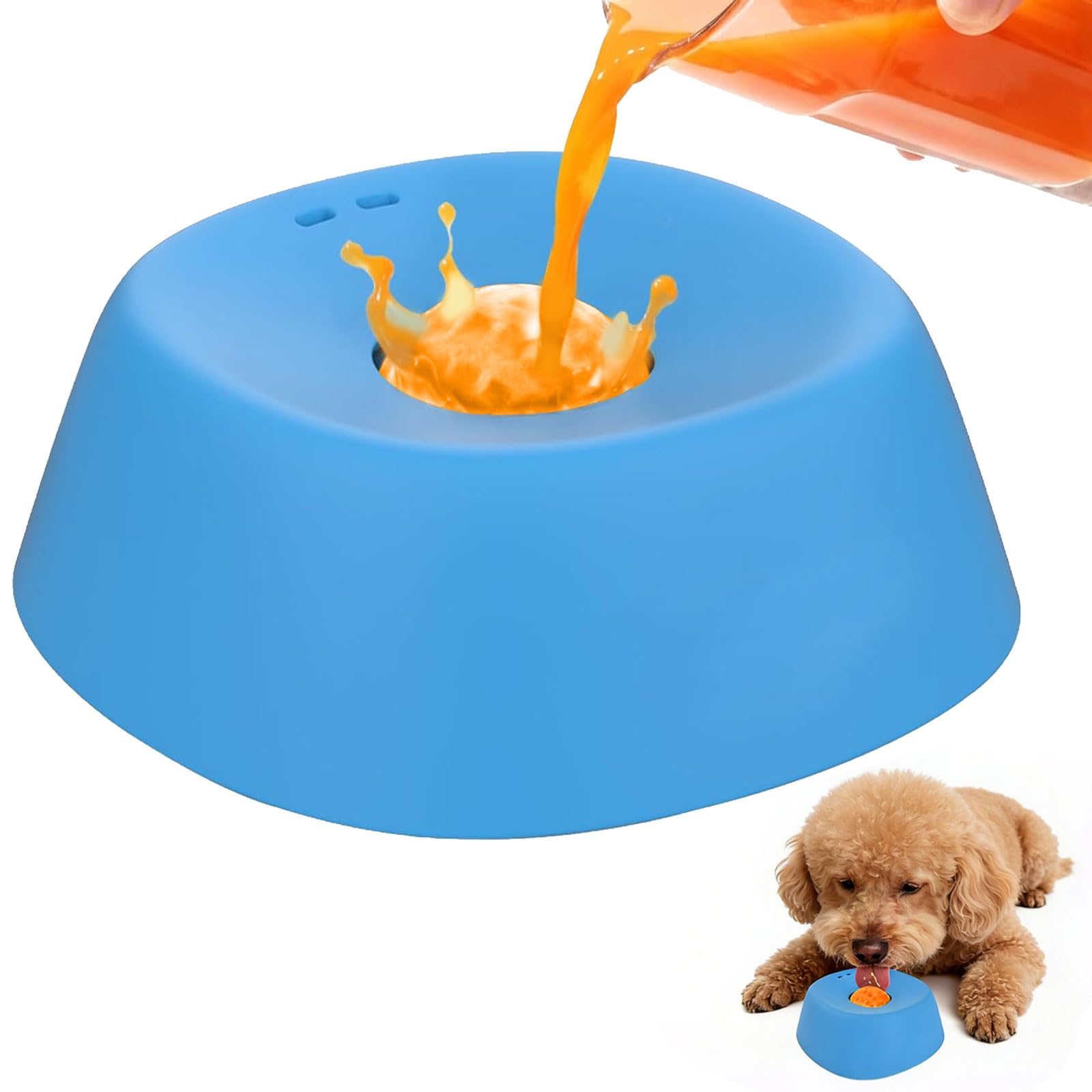 Cesujowaz Slow Feeder Dog Bowl with Ball, Anti Slip Dog Lick Bowl for Liquid Treats, Interactive Dog Lick Ball Toy, Dog Slow Feeder Bowl for Small Medium Large Dogs