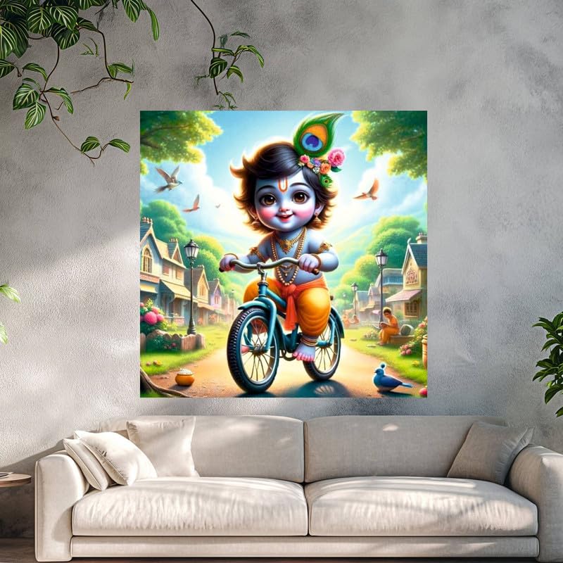 Image of British Terminal Cute little Bal Gopal Baby God Krishna| Kanha Ji | Laddu Lord Makhan Chor Painting Religious Poster for Pregnant Women for wall (matt thin vinyl,sticker,multicolor,unframed)| bj71