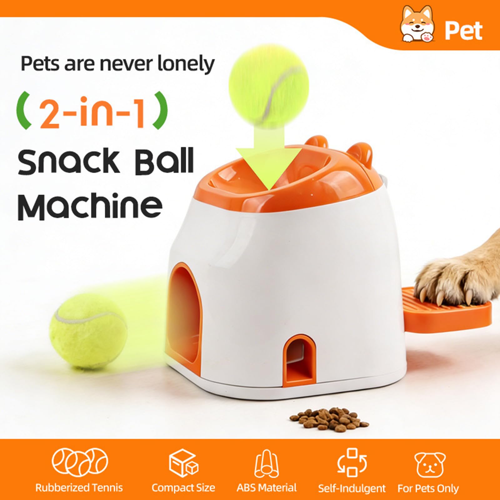 Automatischer Ballwerfer für Hunde, Ballwurfmaschine für Berichtsspiel mit Leckerli-Spender, Interaktive Ballwurfmaschine mit 1 Pcs 5cm Tennisbällen, Hundespielzeug für Hause & draußen