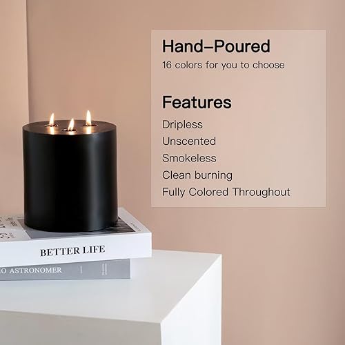 Miniatura 7 de MOZEAL Vela extra grande de 3 mechas de color rojo oscuro, 6 x 6 pulgadas, sin perfume, sin goteo, sin humo y de combustión limpia. Aproximadamente