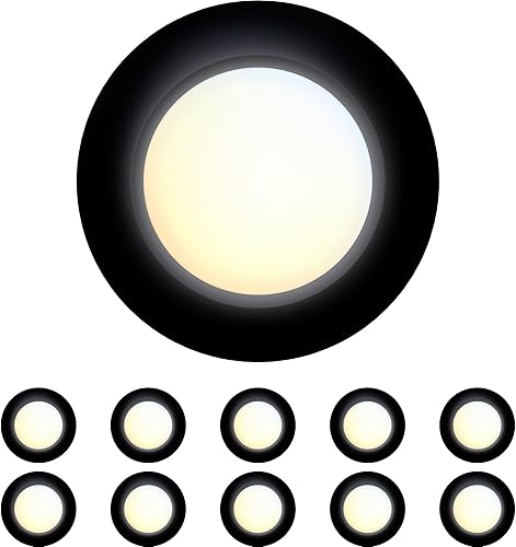 10 paquetes de luces LED de bajo perfil de 4 pulg. negras, empotradas y de montaje en superficie, redondas, 10 W, 600 lúmenes, 5CCT seleccionable en