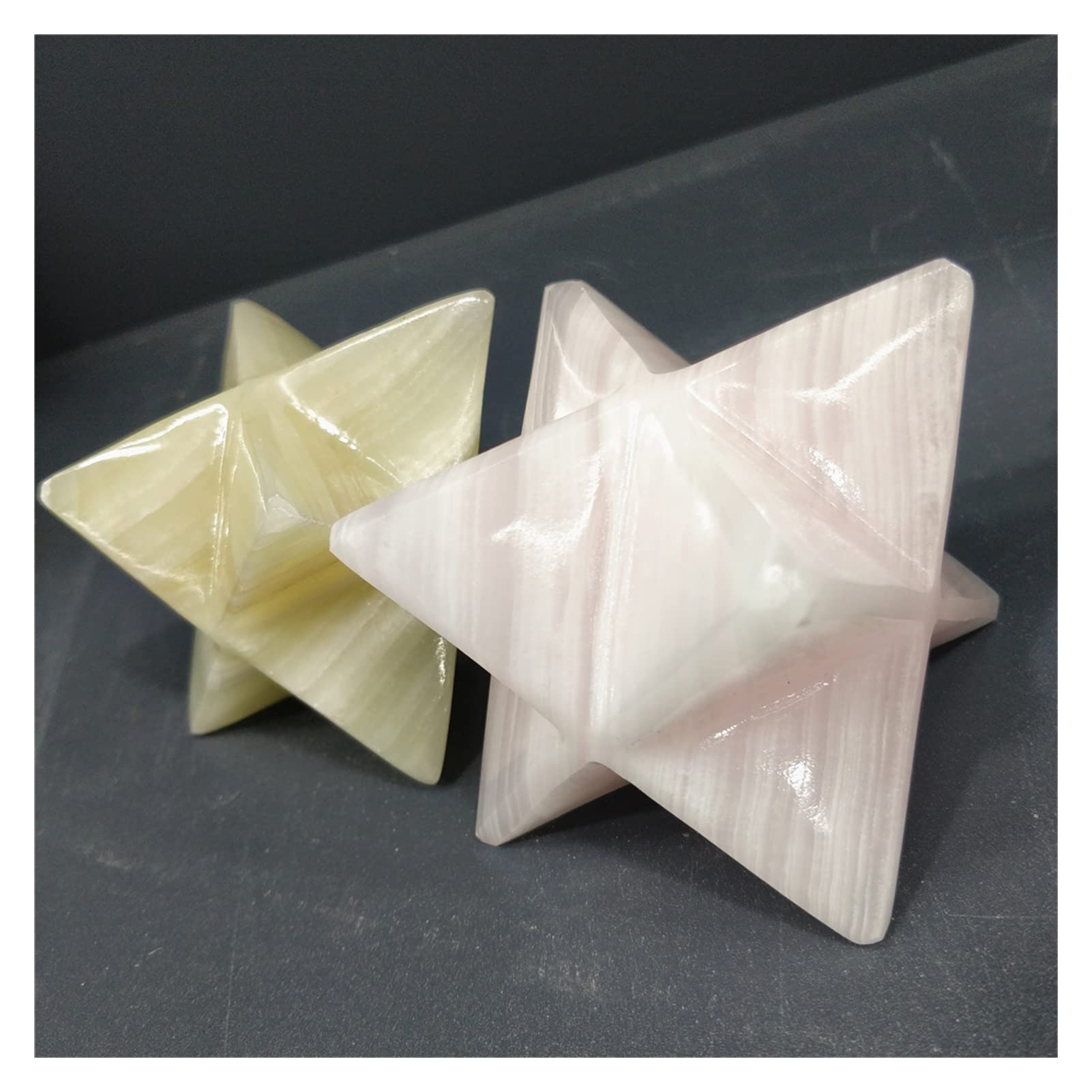 Natürlicher Jaspis und rosa Rosencalcit-Kristall, Geschnitzte Sterne, Pendel, Mineralien, dekorative Steine, Dekoration Voller Textur(Color:Rose Calcite)