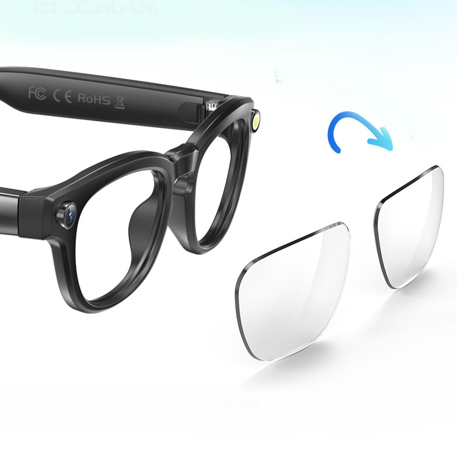 Occhiali Intelligenti con Intelligenza Artificiale, Traduttore AI, Fotocamera da 8 MP, Registrazione Video 4K, Doppi Altoparlanti Stereo, Batteria da 290 mAh con Microfono con
