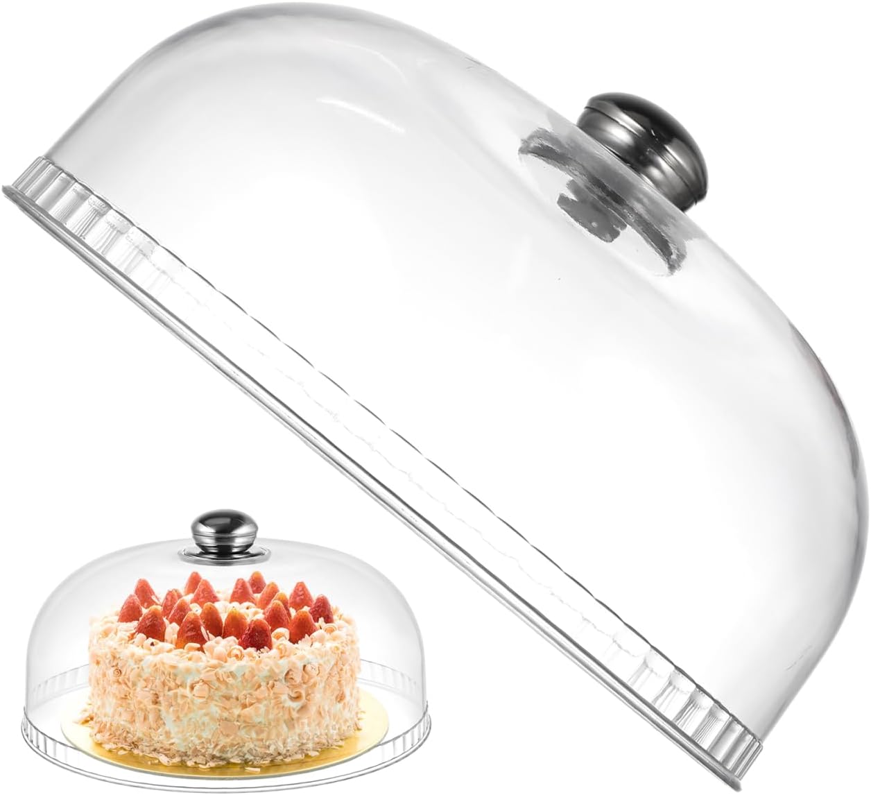 Zerodeko Cake Dome, 10" Glass Microwave Cover, Round Food Clear Plastic Cover Dinnerware & Serveware with Handle for Cake Stand Pastry Snack and Dessert Display Dust-Proof Food Protective Dome