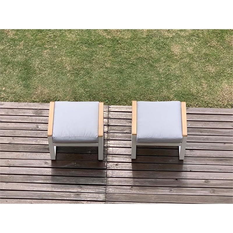 Direct Wicker 2 Piece Iron & Fabric Ottomans with Cushion in White