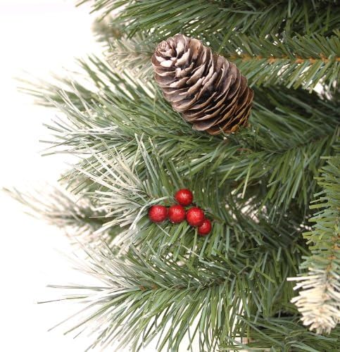 WeRChristmas Scandinavian Blue Spruce Christmas Tree with Pine Cones and Berries in a Gold Resin Pot, 3 feet - Green