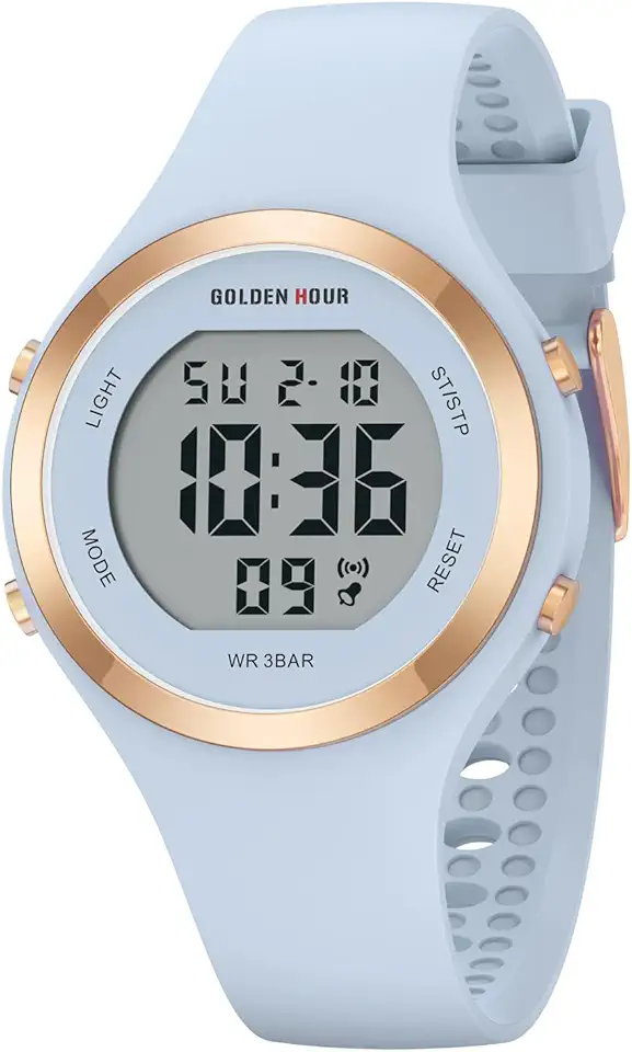 Relógio esportivo feminino com pulseira de silicone com cronógrafo digital à prova d'água