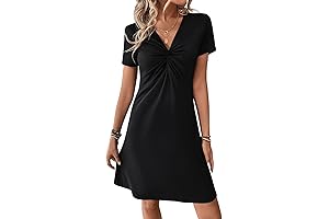 Women's SweatyRocks Casual Short Sleeve V Neck Tee Shirt Dress Twist Front...