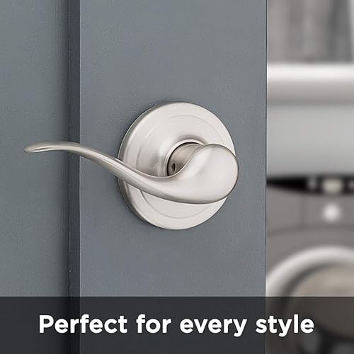 Miniatura 7 de Manija de puerta de paso interior Kwikset Tustin, palanca para puertas de armario y pasillo, manija reversible sin bloqueo, níquel satinado, con