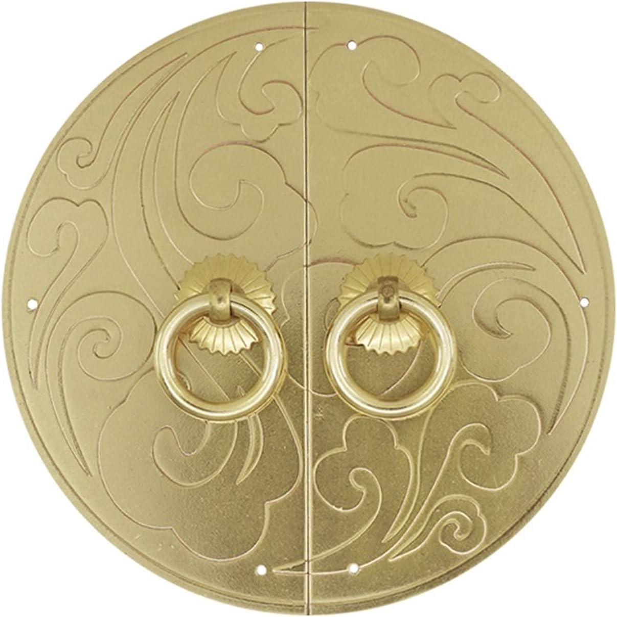 Deluxe Wall Decor Renovator's Supply Round Door Knocker Cast Brass Knob Ring Simple Pattern with Clouds Bookcase Furniture Gate Knockers Easy to Install Handcrafted Home Decor Access (Gold D)