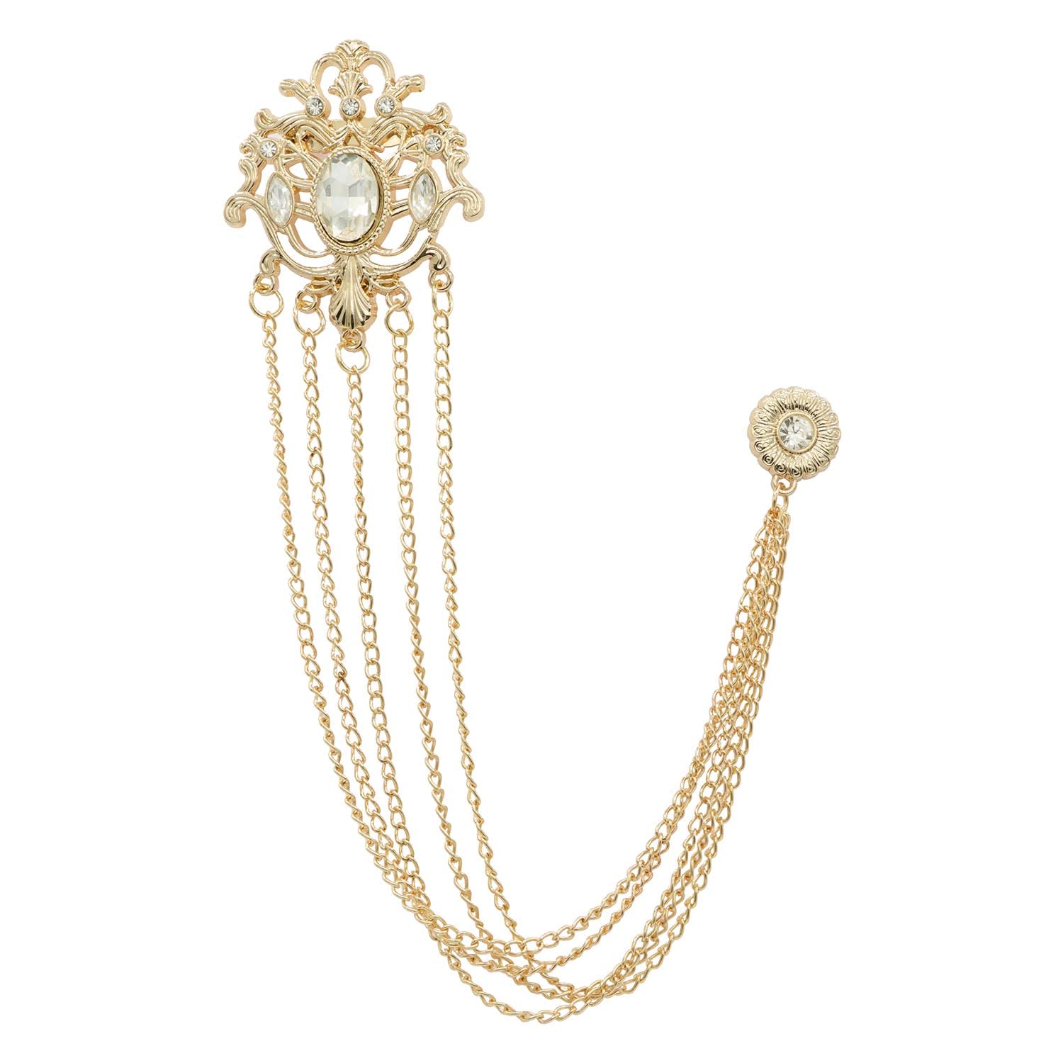 5 Layers Floral Chain Brooch with Glittering Rhinestone Sherwani/Kurta Brooch for Mens (PAB1940PR)