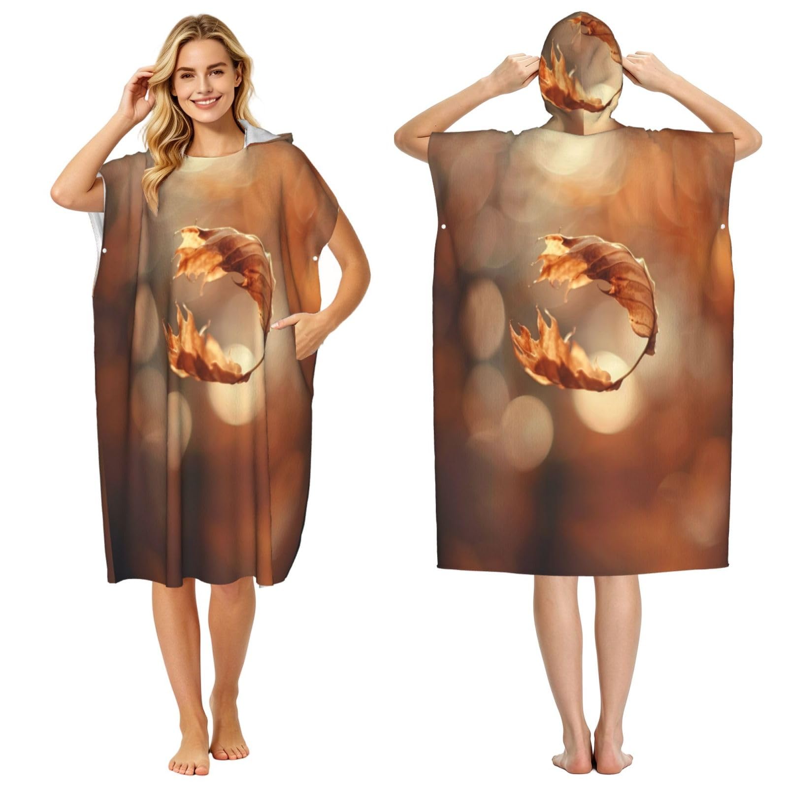 DTHKJNLSF Fallen Leaves Adult Hooded Beach Poncho Towel