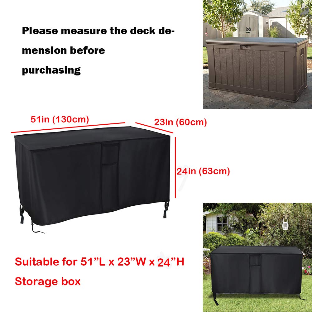 Housse de coffre de rangement de jardin robuste imperméable et coupe-vent avec poignées, boucles, cordon de serrage et aérations pour protéger les coussins 130 x 60 x 63 cm