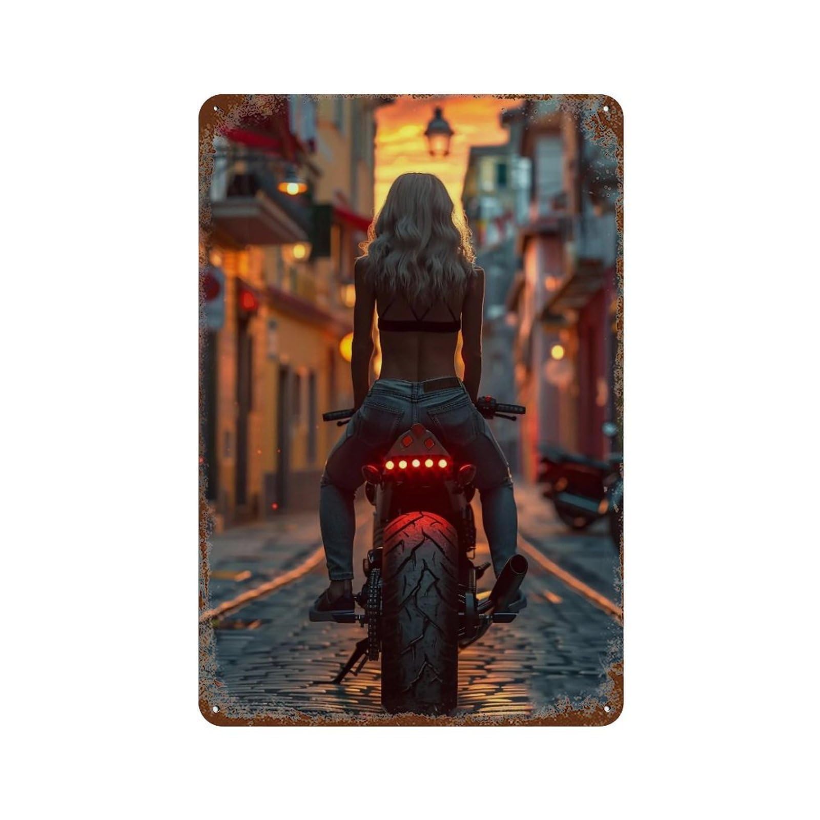 YHGERTKU Biker Woman 04 Wall Art Retro Iron Vintage Metal Tin Sign Poster Modern Decor for Living Rooms Gift 30x20cm