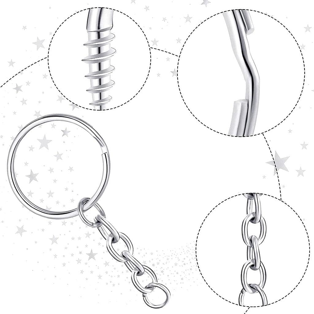 360PCS Keychain Rings with Jump Rings and Eye Pins for Crafts - DIY Keychain Findings Kit with Tassel Pendant for Jewelry Making - que Split Key Ring Chain S - Sliver