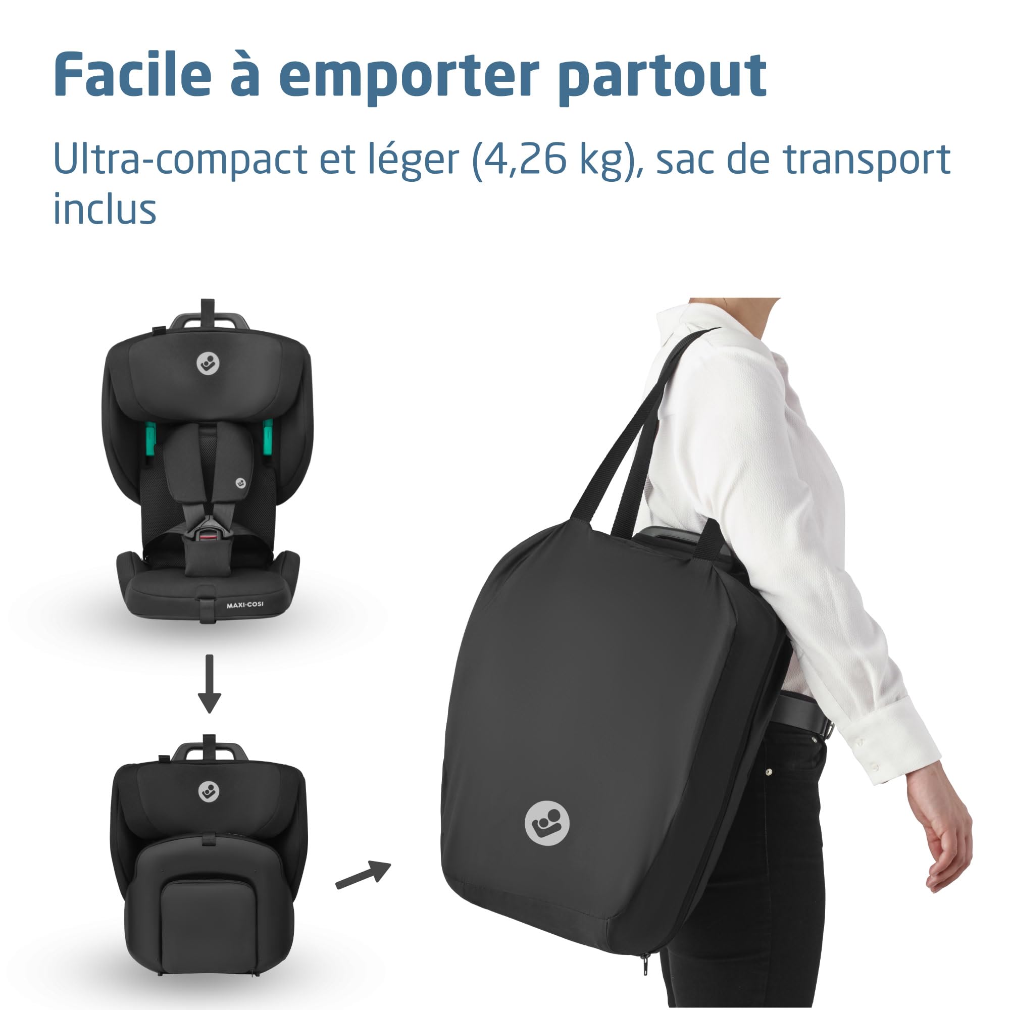 Maxi-Cosi Nomad Plus2, Siège Auto Pliable, 76-105 cm, Authentic Black | 15 Mois - 4 Ans, Siège Auto de Voyage Portable, Ultra-Compact et Léger, Protection Latérale, Sac de Transport Inclus