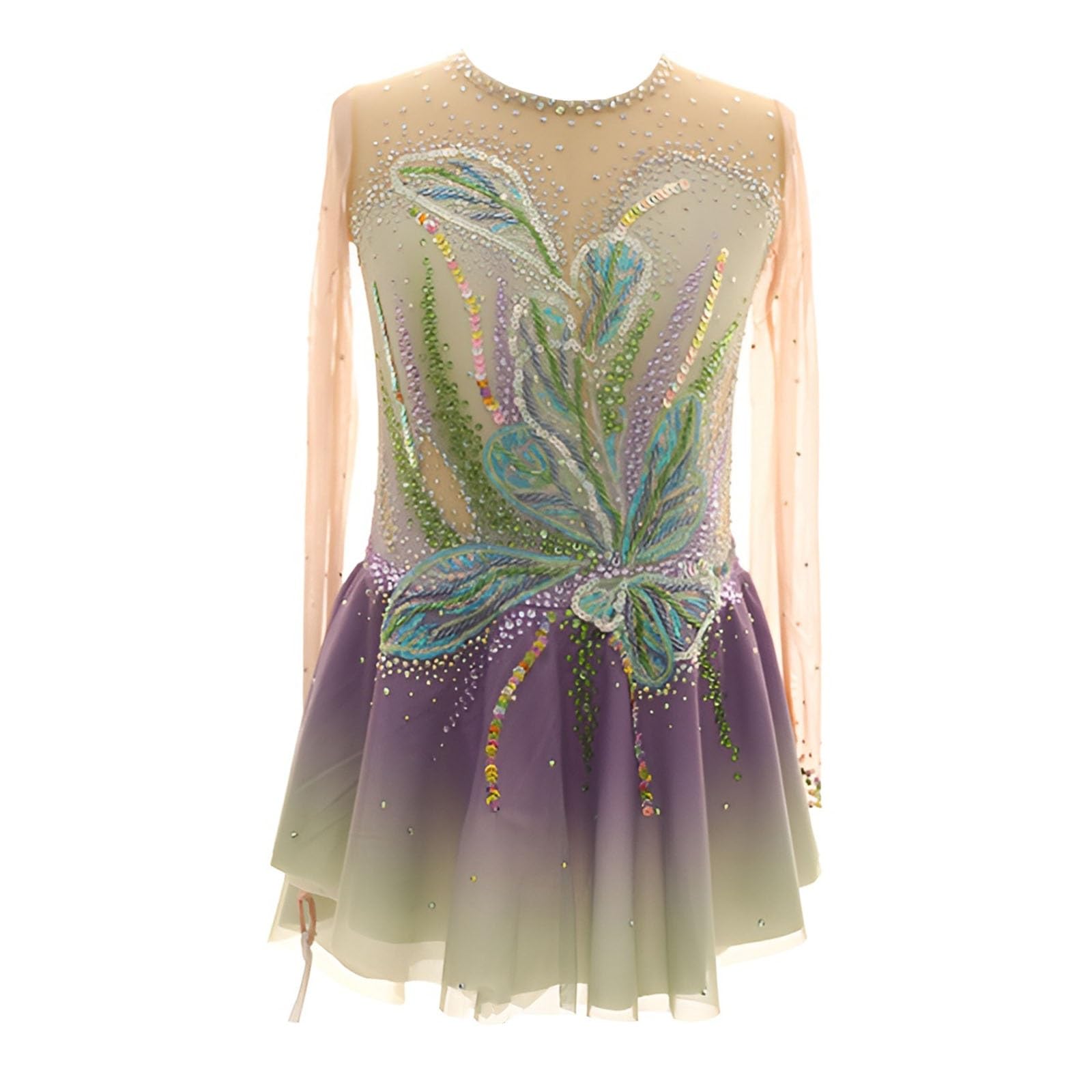 Girl's Sparkling Figure Skating Dress, High Elasticity Ice Skating Dress for Competition, Team Uniform(Large) Purple