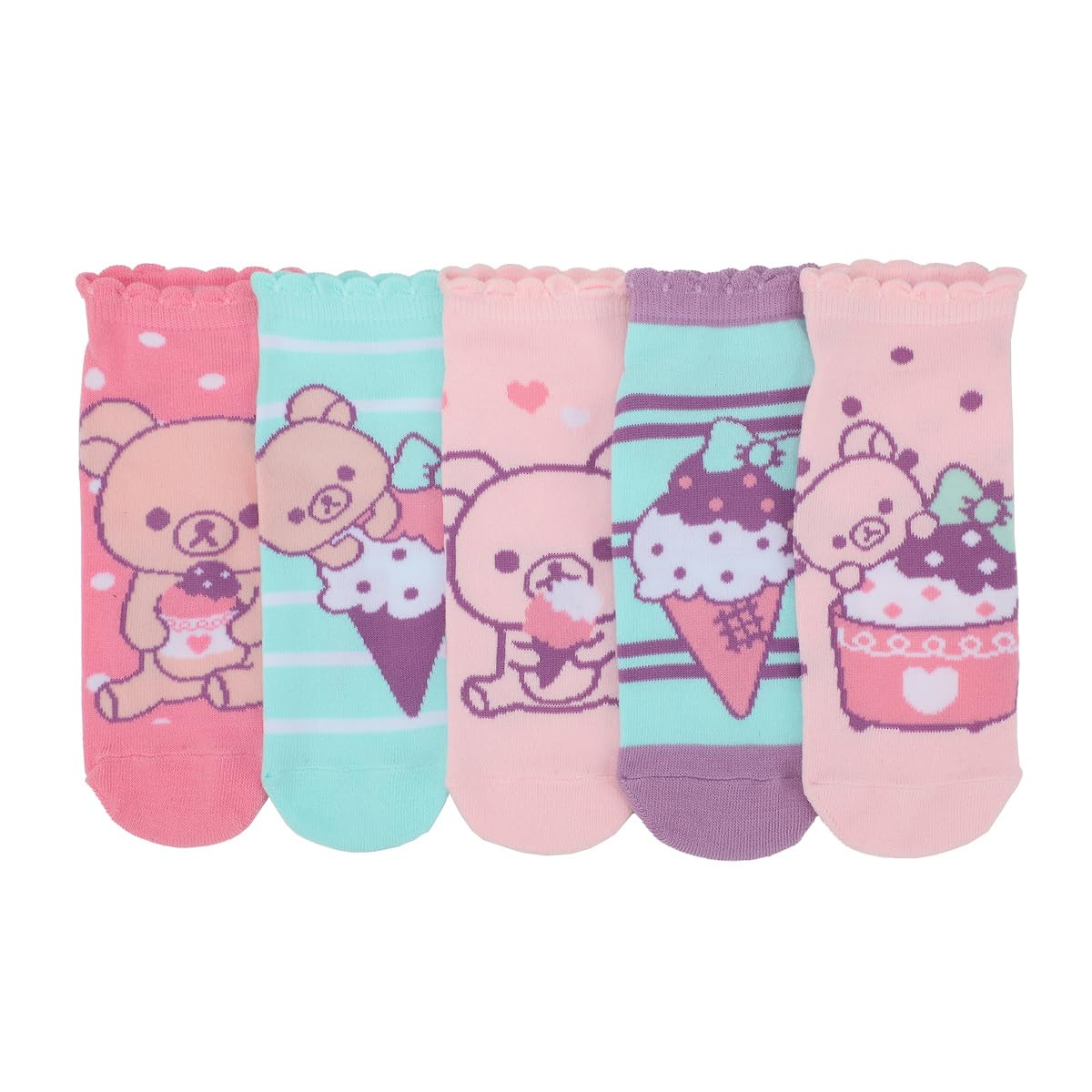 Bioworld Rilakkuma Sweet Treats Women's 5-Pair Ankle Socks