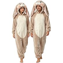 LZBXBXDA Bunny Costume Adult Rabbit Onesie Animal Hooded Costume, Funny Halloween Cosplay One Piece Pajamas