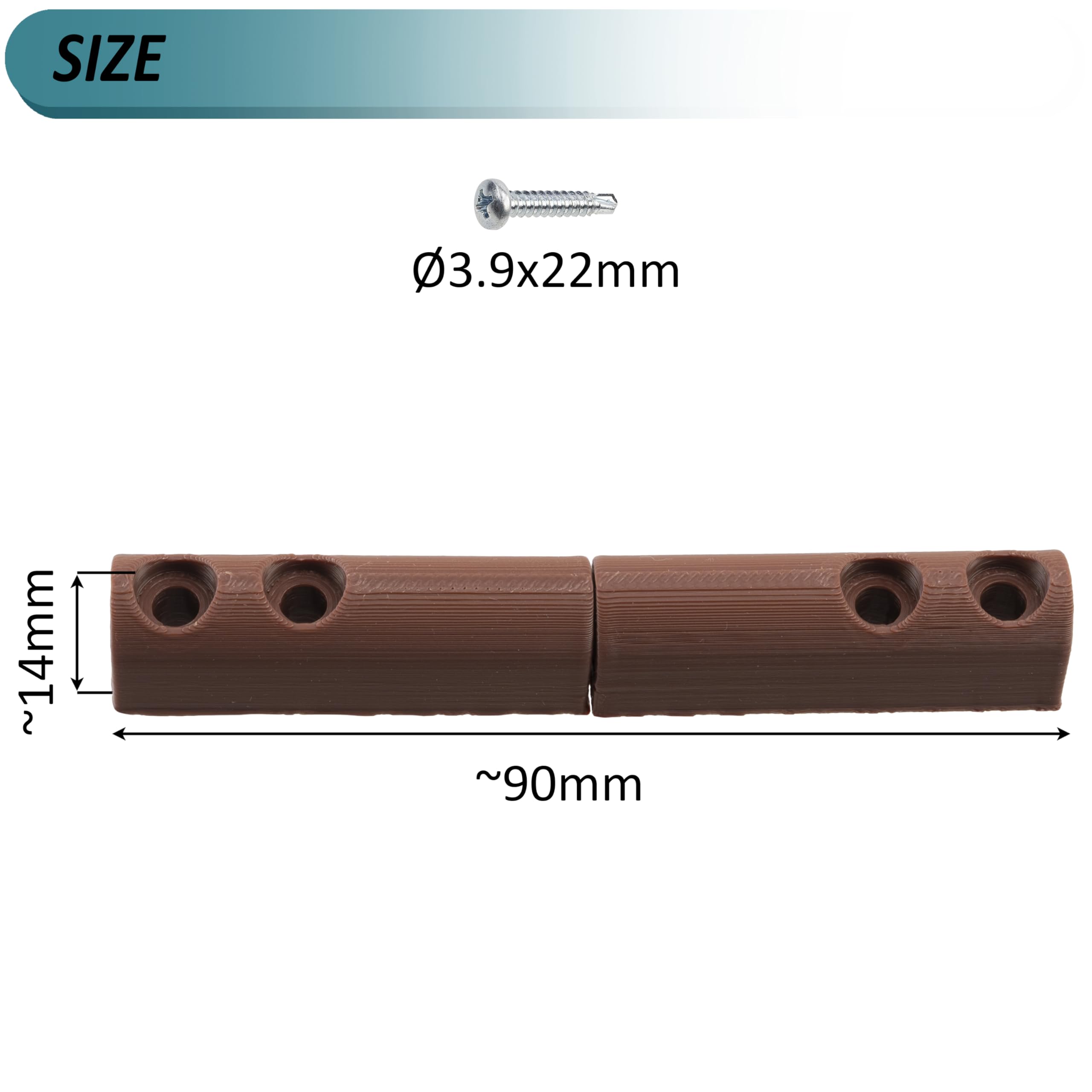 AERZETIX - Set di 4 cerniere avvitabili da 90 mm per telaio di zanzariera adatte a finestre e porte + 16 viti autofilettanti Ø3.9x22 mm | in plastica colore marrone