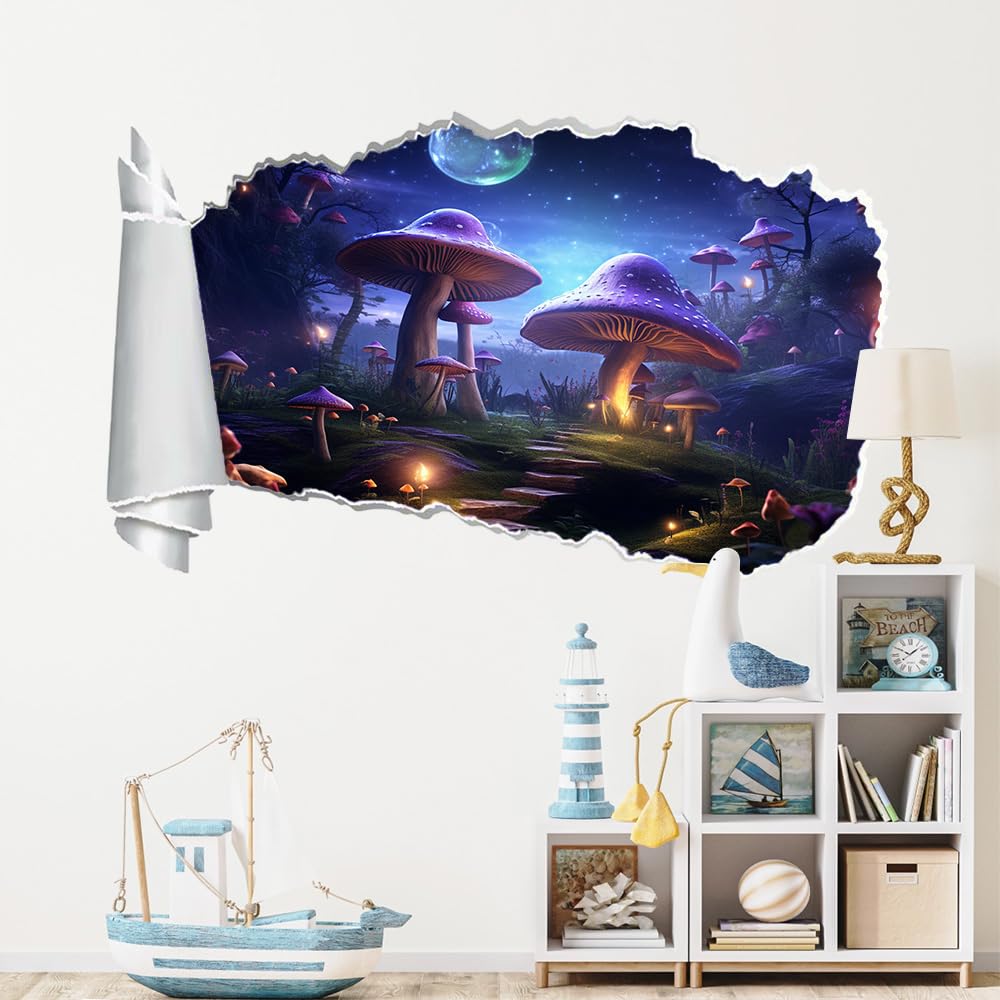 3D Wandaufkleber, Pilzmond Durchbruch Wandtattoos Deko Wand Selbstklebend Nachtansicht, Wand Aufkleber Wanddurchbruch Wandsticker für Zuhause, Schlafzimmer, Wohnzimmer
