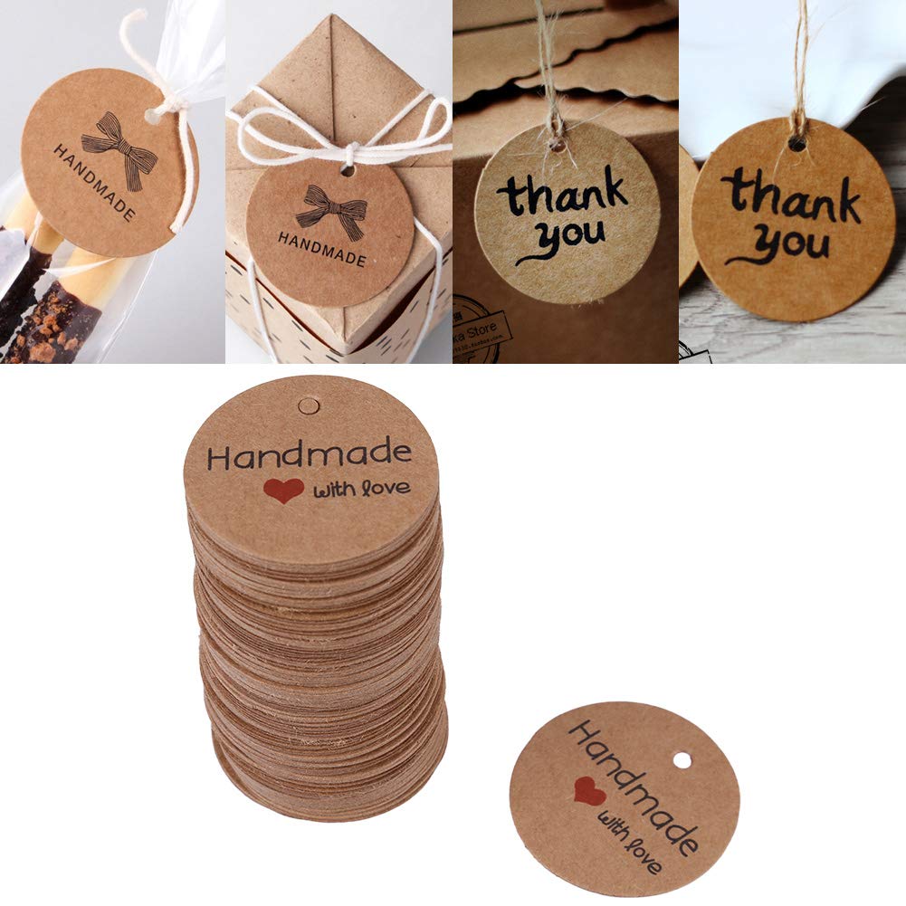 100 Etichette Regalo In Carta Kraft Con Spago – Forme Varie, Marroni, Per Compleanni, Matrimoni, Fai Da Te, Cartellini Prezzo - 5