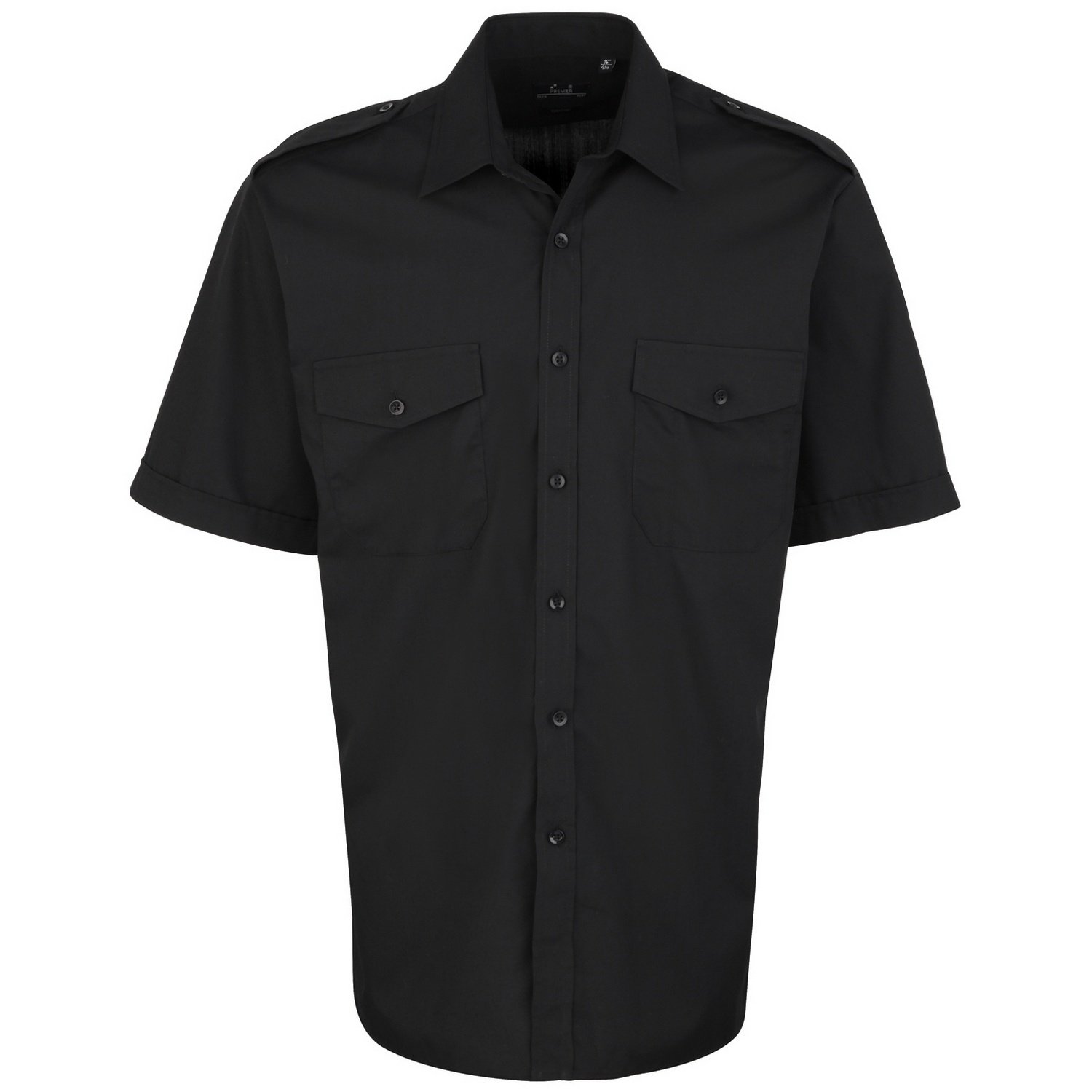 Premier Mens Short Sleeve Pilot Plain Work Shirt (19) (Black)
