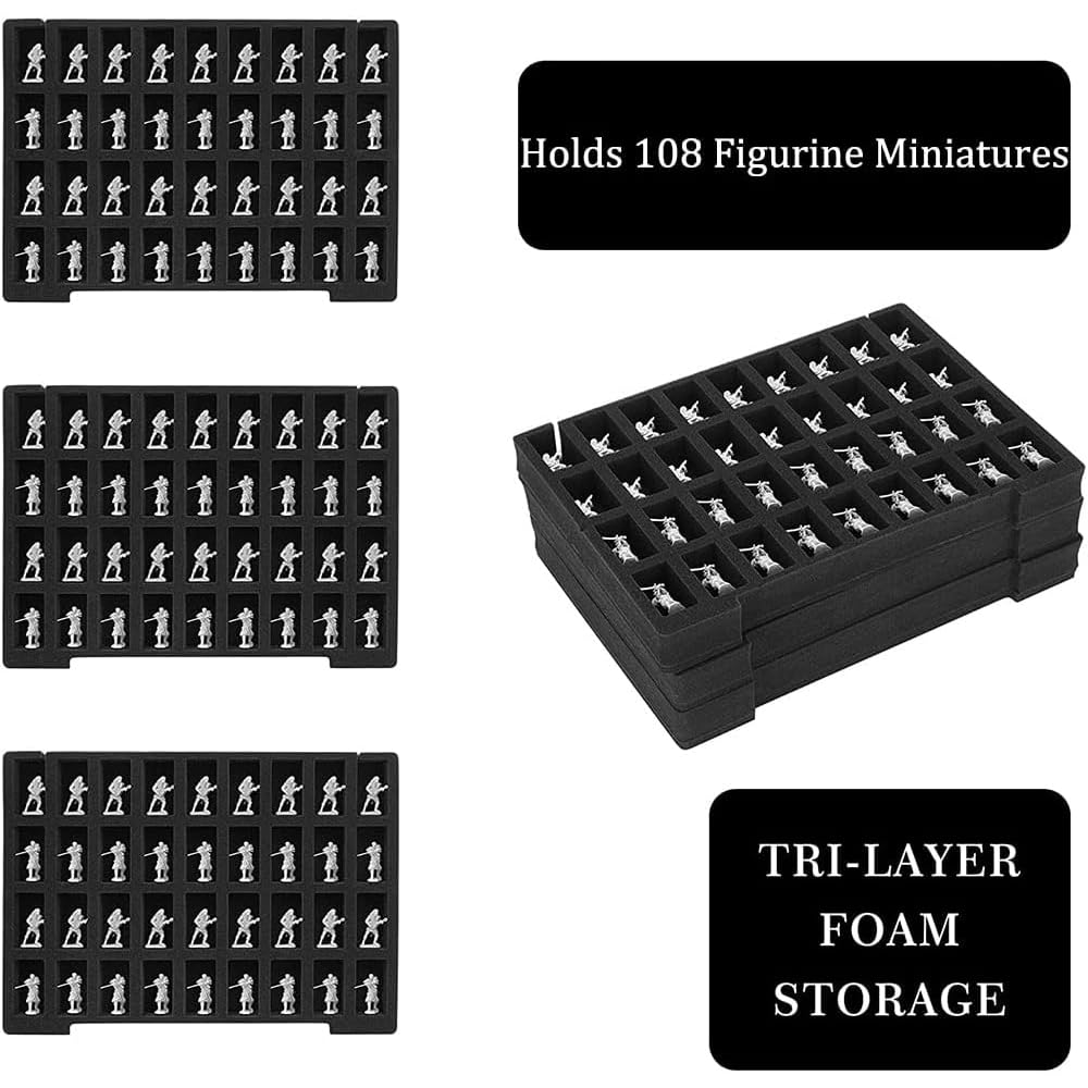 Risou Bolsa de almacenamiento en miniatura para figuras, 108 ranuras, funda de transporte en miniatura compatible con 40 K, D&D y más (solo bolsa) (negro)