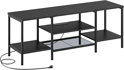Miniatura 13 de HOOBRO Soporte de TV con tomas de corriente hasta 75 pulgadas, mesa consola de TV con gabinete de estantes abiertos, centro de entretenimiento café