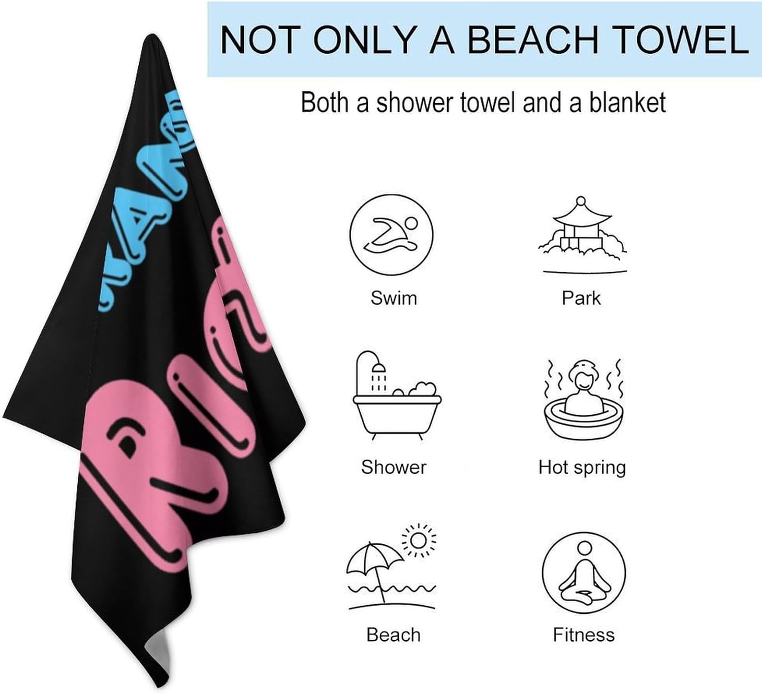 Trans Right Oversized Beach Towel Soft Absorbent Pool Bath Swim Towels for Adults Travel Vacation Gifts 130x80cm