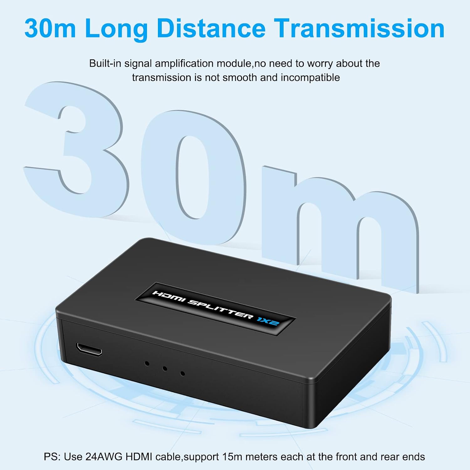 1x2 HDMI Splitter, 1 in 2 Out HDMI Splitter Audio Video Distributor Box Support 3D & 4K x 2K Compatible for HDTV, STB, DVD, PS3, Projector Etc