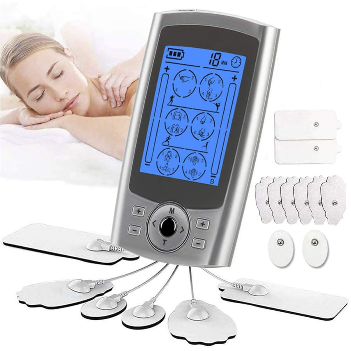 Masajeador para Terapia de Músculos y Piernas 24 Modos, Almohadillas de Masaje de Abs y Goma, 200ma, Adecuado para Hogares y Centros de Masaje