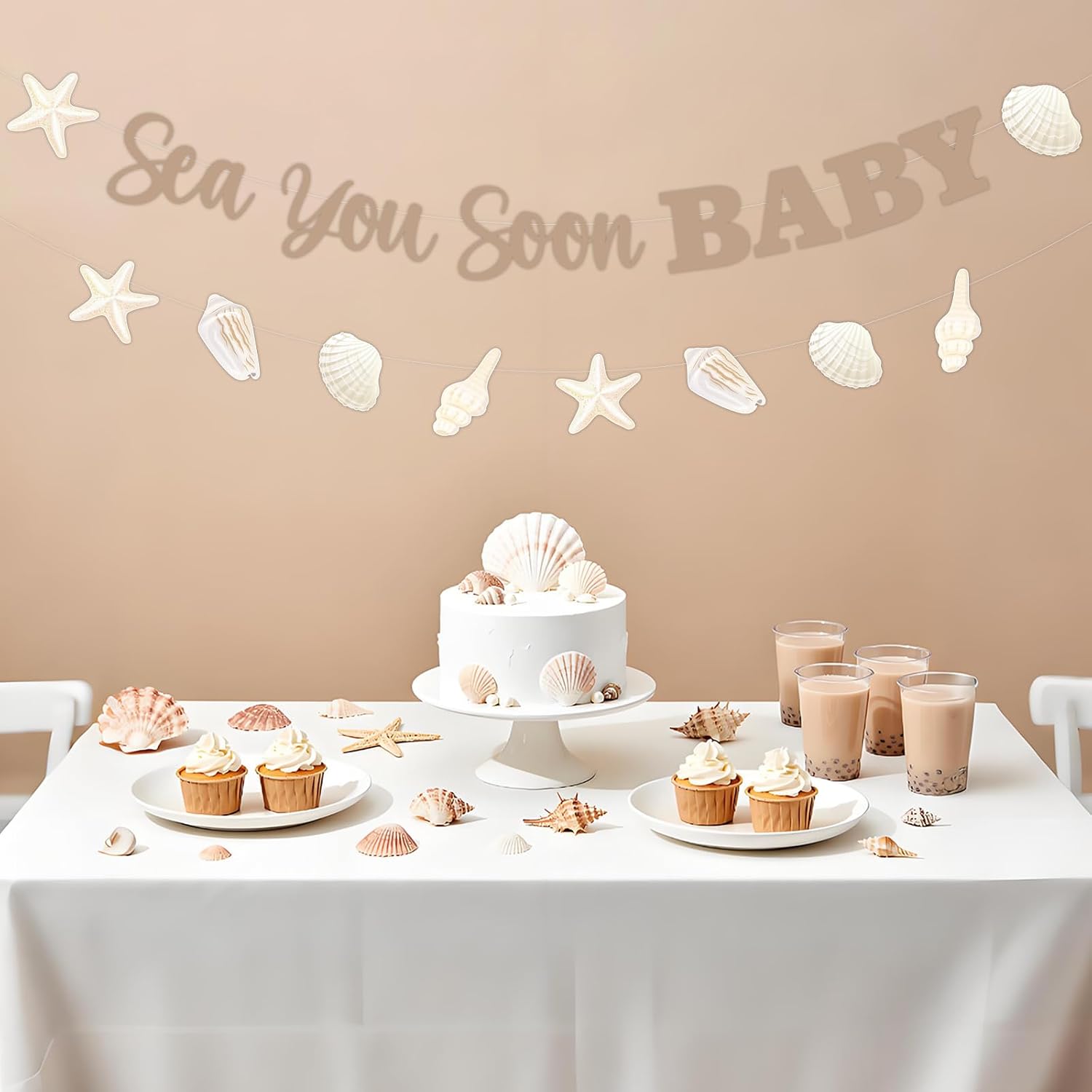 Sea You Soon Baby Banner with Seashell Theme Banner - Seashell Baby Shower Decorations Boy Girl, Under the Sea Ocean Themed Party Supplies for Pregnancy Celebration Newborn Party